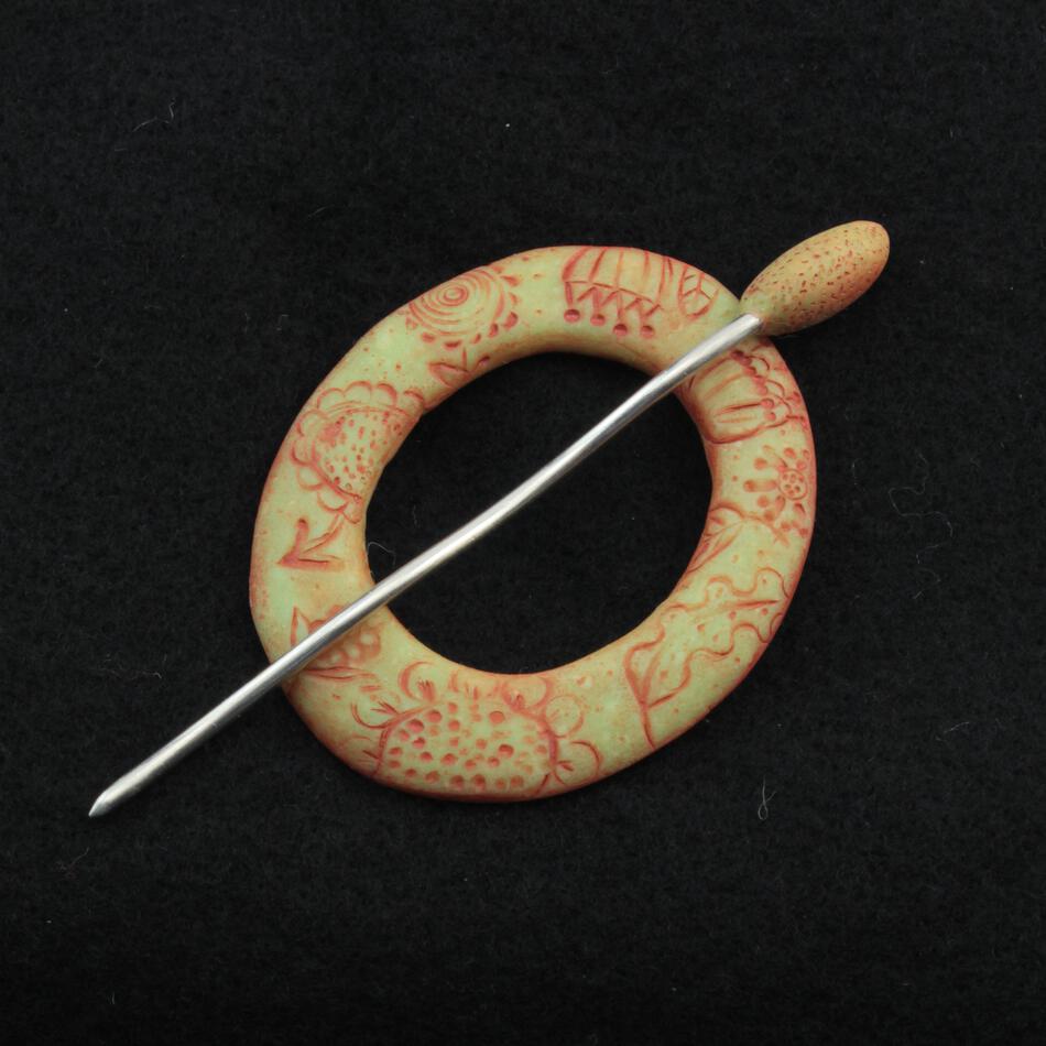 MultiCraft Equipment Celadon Carved Ring Shawl Pin by Bonnie Bishoff Designs