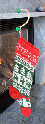 Sock Hook Cranberry Knob Christmas Stocking Holder (dark wood) (image A)