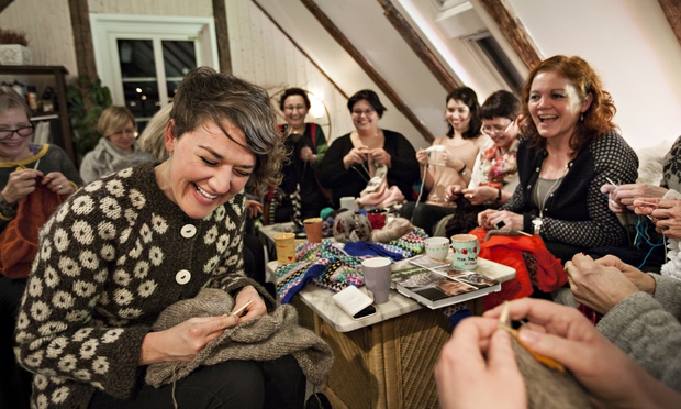 Nell Frizzell with Faroese women ahead of their knitting festival.