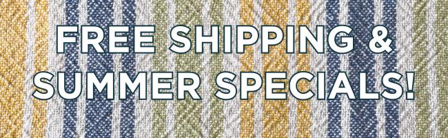 free shipping and summer specials text on woven cloth
